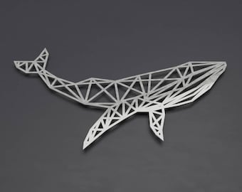 Blue Whale Metal Wall Art Sculpture, Geometric Wall Art, Whale Wall Decor,  Large Metal Wall Art, Modern Home Decor or Loft Wall Art, Silver