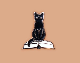 Spell Book Kitty Enamel Pin | Black Cat Glow in the Dark Open Book