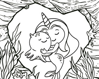 narwhal coloring  etsy