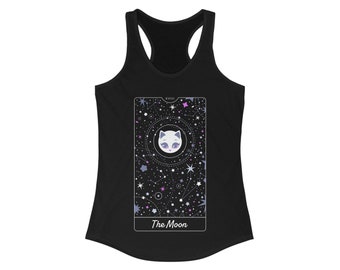 The Moon Tarot Card Tank Top Celestial Aesthetic Whimsigoth Sleeveless Top Gift for Cat Lovers