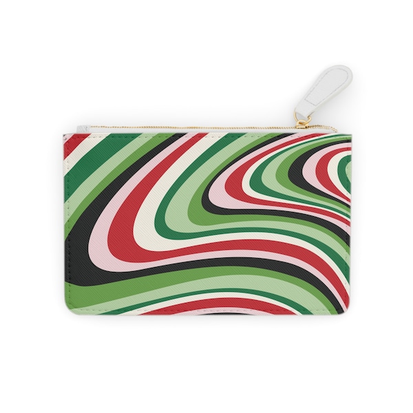 Green Red Ribbon Candy Peppermint Swirl Groovy Retro Waves | Mini Clutch Bag