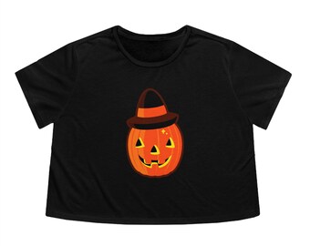 Jack-o'-lantern Witch Vintage Style Pumpkin Flowy Cropped Tee