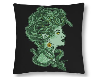 Emerald Green and Black Medusa Pillow (16x16 inches)