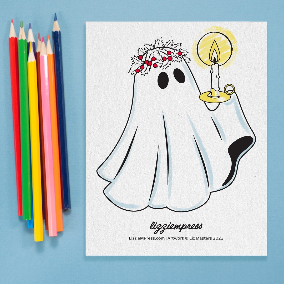 Printable Coloring Page | Holiday Spirit Cute Christmas Ghost - Etsy