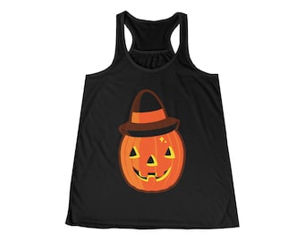 Jack-o'-lantern Witch Vintage Style Pumpkin Flowy Racerback Tank