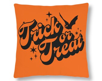 Trick or Treat Starry Night Black Bat Pumpkin Orange Throw Pillow
