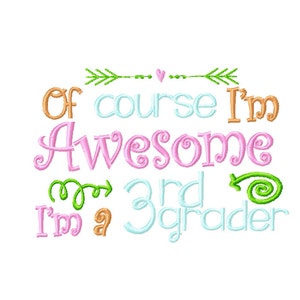 third grade embroidery design, 3rd grade embroidery design, back to school embroidery, school embroidery design, awesome school embroidery