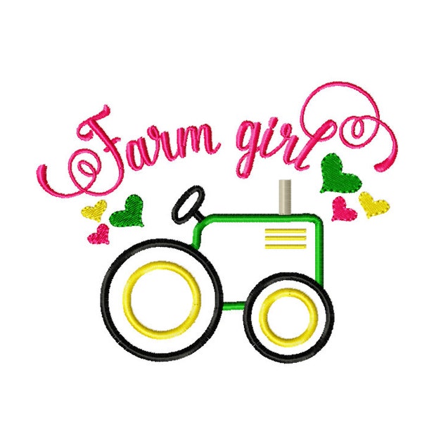 Farm girl embroidery design, farm applique design, tractor embroidery design, tractor applique design, farm girl applique