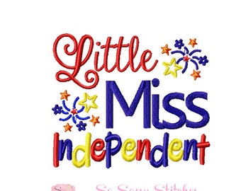 Little Miss independent embroidery design, 4th july embroidery design, fourth july embroidery design, miss embroidery design