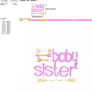 Baby Sister embroidery design, sibling embroidery design, sister design