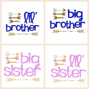Sibling embroidery 4-pack, brother sister embroidery design, little/big embroidery designs