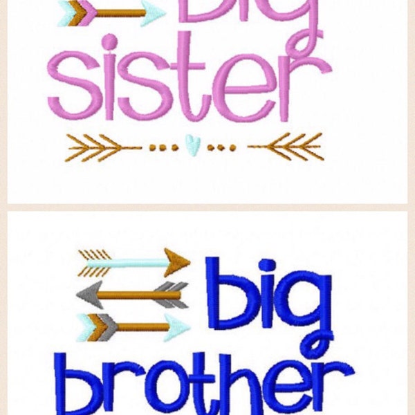 Set Big Brother/Big Sister arrows embroidery design, big brother big sister embroidery sibling embroidery