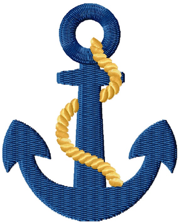 Stitch Filled Anchor Embroidery Design, Boat Anchor With Rope