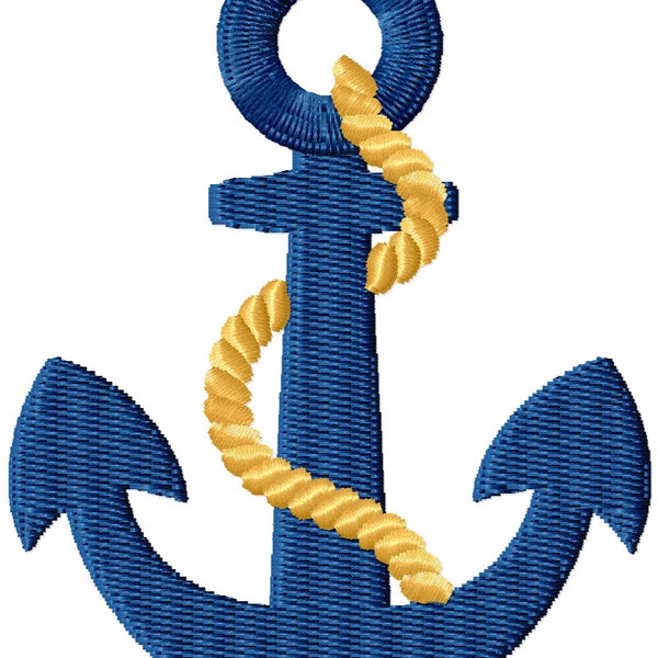 Stitch filled anchor embroidery design, boat anchor with rope filled embroidery design, boat anchor embroidery