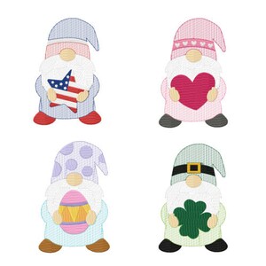 Borduurontwerpen kerstkabouters, set van 4 (4 x 4 5 x 7 6 x 10)
