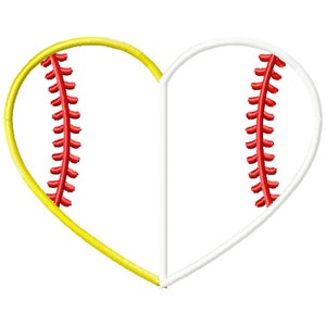Softball baseball applique embroidery design, half softball baseball applique design, sports ball embroidery design