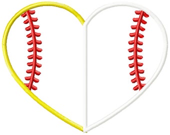 Softball baseball applique embroidery design, half softball baseball applique design, sports ball embroidery design