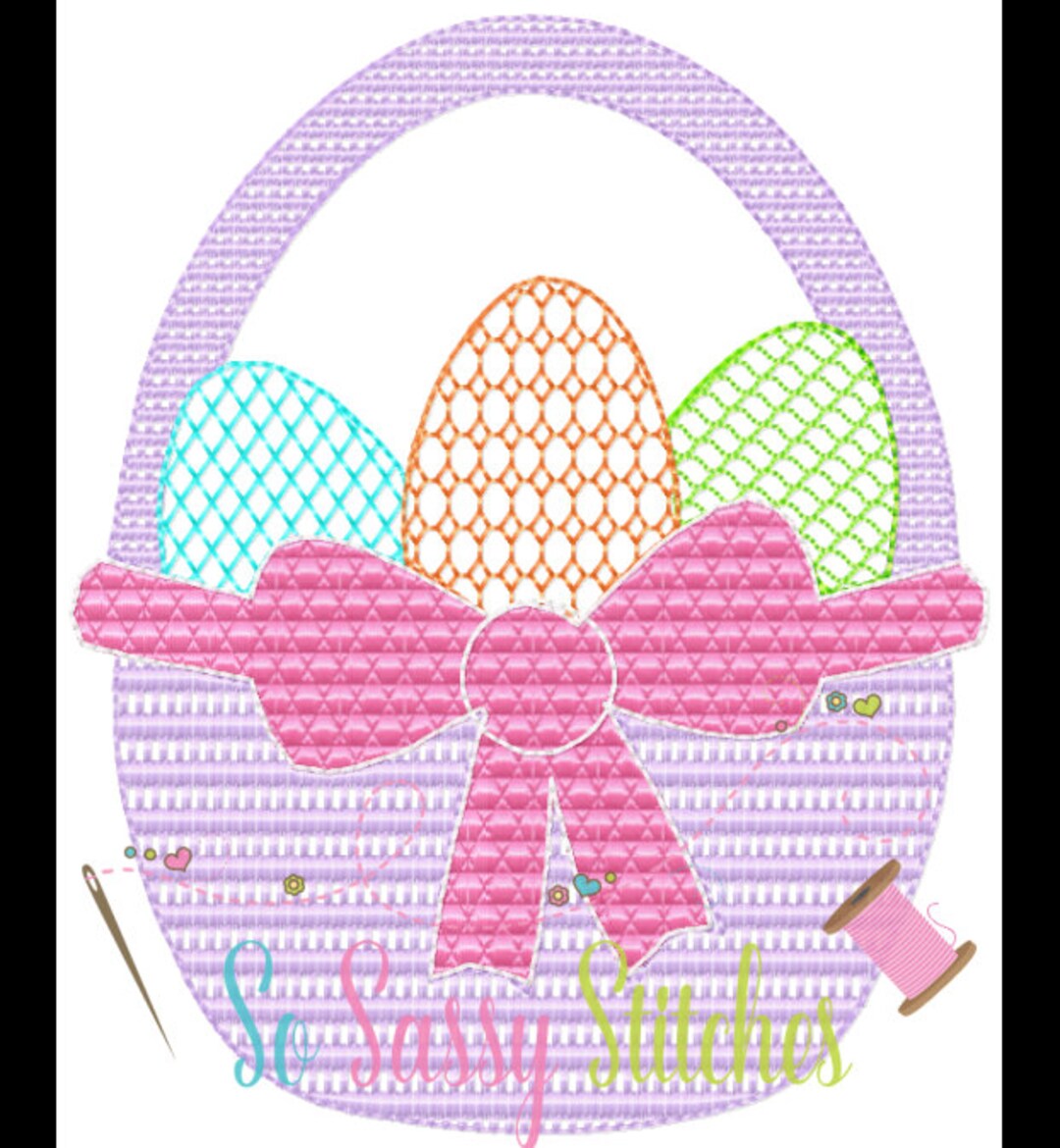 Easter Basket With Bow Eggs Easter Sketch Embroidery Design, Sketch ...