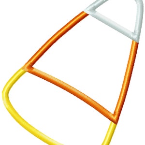 Könnte beinhalten: Eine gelbe, orange und weiße Umrandung eines Maisbonbons. Dies ist ein einfaches, stilisiertes Design eines Maisbonbons.