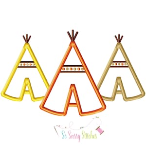 Tee Pee trio embroidery design, three Tee Pee applique design, 3 teepee embroidery designs, Thanksgiving embroidery, Fall embroidery design