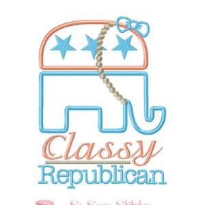 Classy Republican embroidery design, republican design, republican embroidery, elephant embroidery design