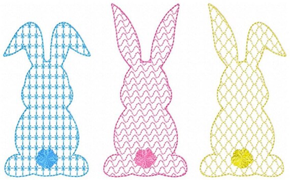 Easter Bunny embroidery design, 3 bunnies different design, embroidery design Easter bunnies, fun quick stitch Easter embroidery designs