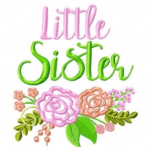 Little sister applique flowers embroidery design, shabby chic little sister embroidery design, applique flower design