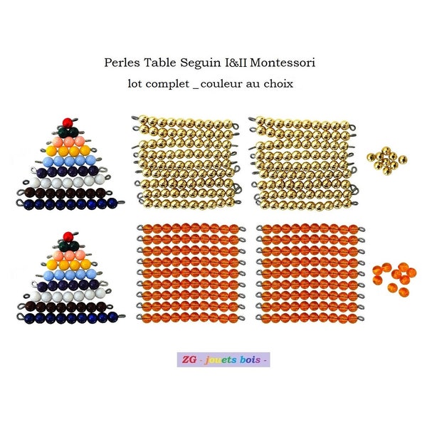 234 Perles Table Seguin I&II Montessori, lot complet, utilisation simultanée, 10 doré ou orange, montées en barrette ou seules, fait main