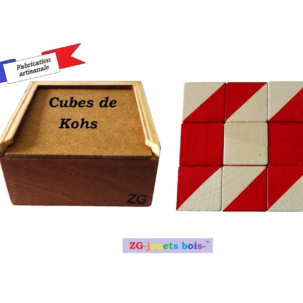 9 Cubes de Kohs, bois, blanc et rouge, haut de gamme, peint à la main, boite, test neuropsychologie, test qi, made in france, wais, wisc