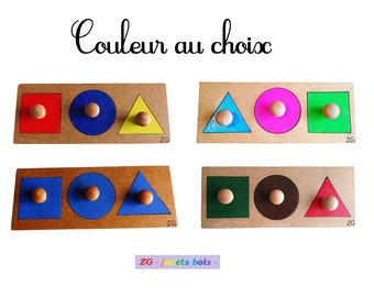 Puzzle 3 Montessori geometric shapes, NIDO embedding game, easy gripping, drawing shapes, artisanal product, colors to choose from