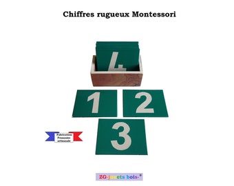 Chiffres rugueux Montessori, découverte sensitive des chiffres de 0 à 9, bois papier de verre, mathématiques, finition au choix, fait main