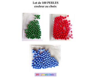 LOT 100 perles Montessori, diamètre 8mm, apprentissage sensoriel, couleur au choix, bleu, vert ou rouge