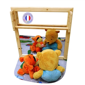 Miroir acrylique incassable Montessori pour bébé, bois, barre de traction réglable, 65x65 cm, faible encombrement, équilibre, aide marche Finition naturelle