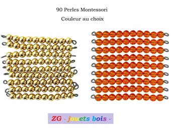 90 perline per contare Montessori, tabella Seguin, 9 barre da 10, da sole o assemblate, filo zincato, colore a scelta, oro o arancione, fatto a mano