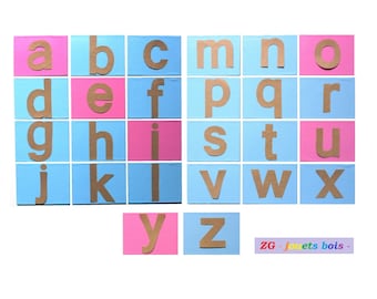 Rough Montessori letters, LOWER SCRIPTS, in kit or ready to use, writing language, color of your choice, wood and vinyl, handmade