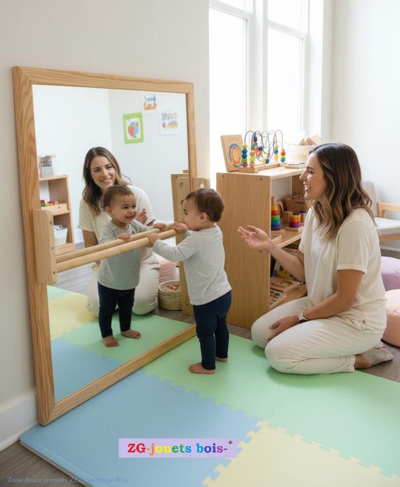 Montessori Baby Mirror With Pull Up Bar - 3-in-1 Shatterproof Wall Mirror For Infant Development
