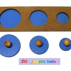 Montessori 3-circle puzzle, NIDO embedding game, easy to grip, drawing shapes, handcrafted product, colors of your choice image 3