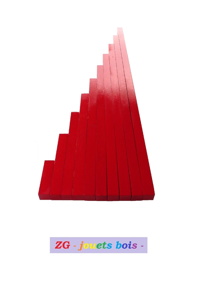 wood storage support visual and sensory discrimination of lengths Montessori red bars handmade wood and paint