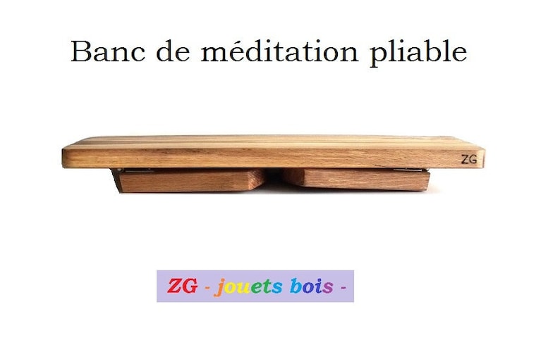 Banc de méditation en hêtre, pieds pliables finition au choix, tabouret de yoga, respiration, charnières inox, produit artisanal, fait main image 2