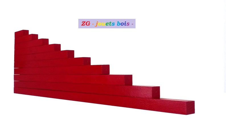 wood storage support visual and sensory discrimination of lengths Montessori red bars handmade wood and paint