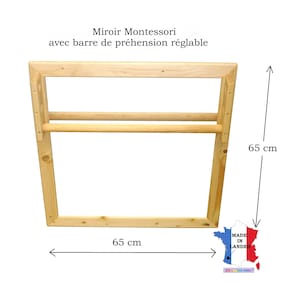 Miroir acrylique incassable Montessori pour bébé, bois, barre de traction réglable, 65x65 cm, faible encombrement, équilibre, aide marche image 5