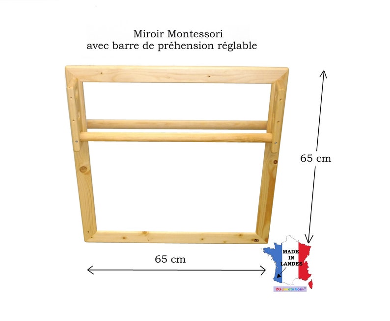 Miroir acrylique incassable Montessori pour bébé, bois, barre de traction réglable, 65x65 cm, faible encombrement, équilibre, aide marche image 5