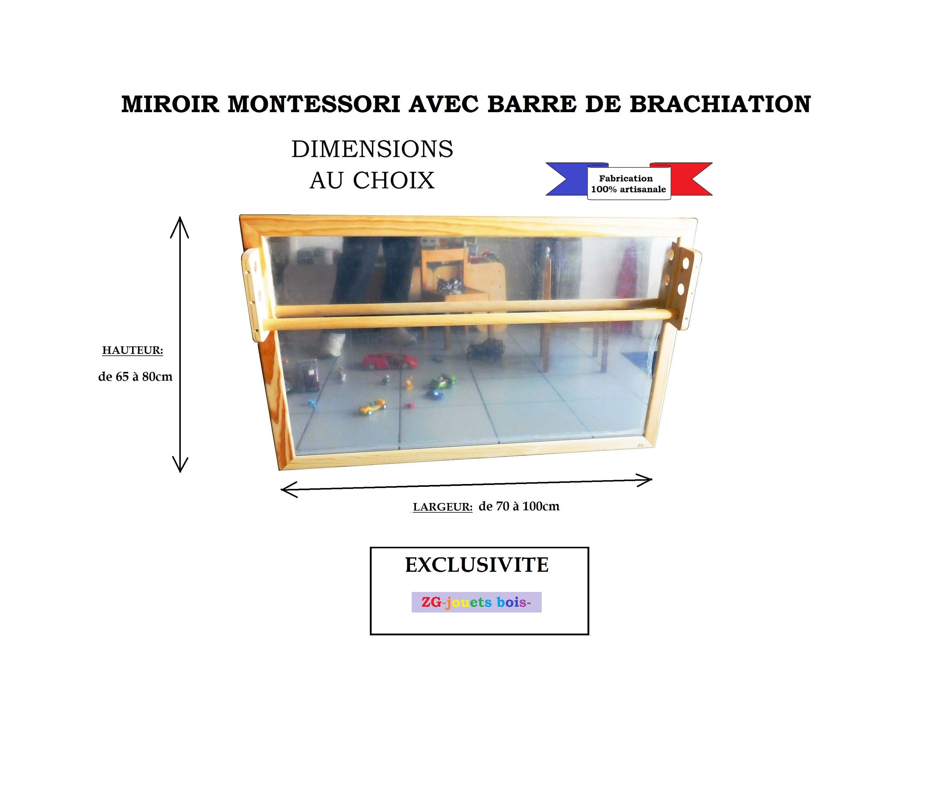 Nido Espejo Montessori Horizontal Irrompible, para bebé, hecho a medida,  madera, irrompible, barra de tracción ajustable, motricidad, ayuda para  caminar -  México