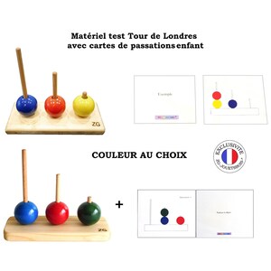 Test Enfant Tour de Londres, test Shallice psychomotricité, test neurologie, empilage 3 boules, cartes passations, jaune ou vert, artisanal