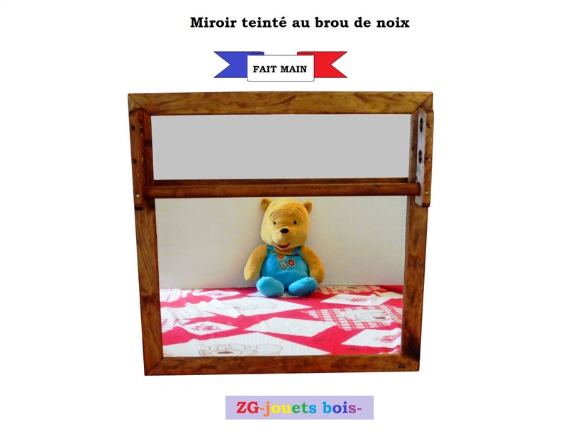 Miroir acrylique incassable Montessori pour bébé, bois, barre de traction réglable, 65x65 cm, faible encombrement, équilibre, aide marche image 3