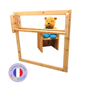 Miroir acrylique incassable Montessori pour bébé, bois, barre de traction réglable, 65x65 cm, faible encombrement, équilibre, aide marche image 4