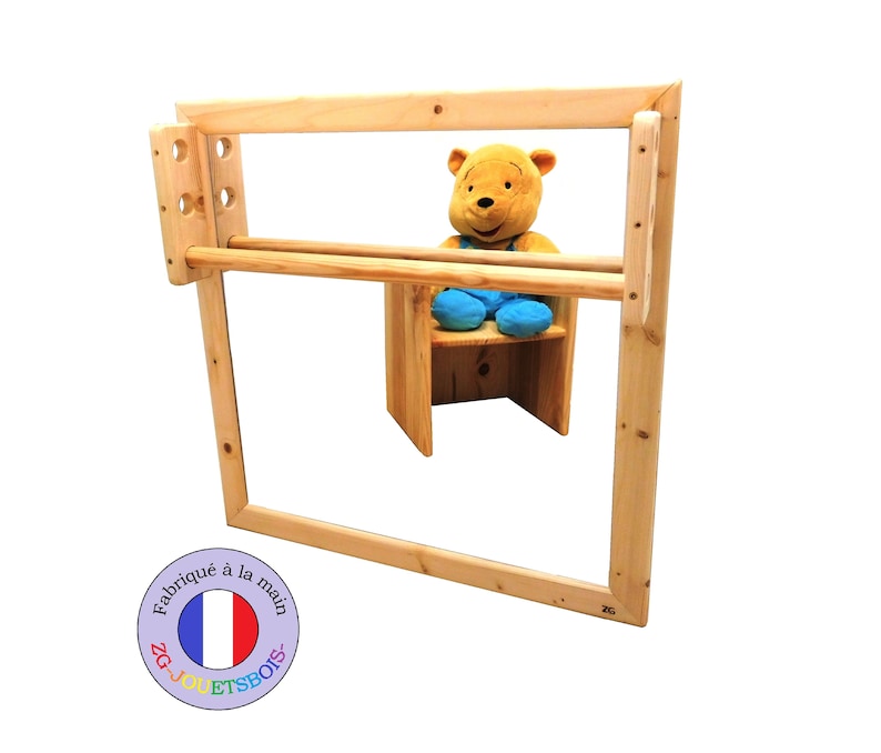 Miroir acrylique incassable Montessori pour bébé, bois, barre de traction réglable, 65x65 cm, faible encombrement, équilibre, aide marche image 4