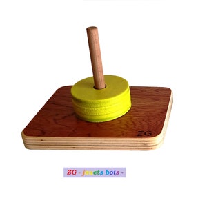 Jeu Encastrement, palets bois peints, tige verticale, jouet éducatif Montessori, mêmes diamètres, produit artisanal, couleur personnalisée. image 4
