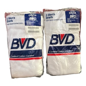 New Vintage BVD White Cotton Briefs Size 44 NOS 1992 USA Made 2 Packages Of 3