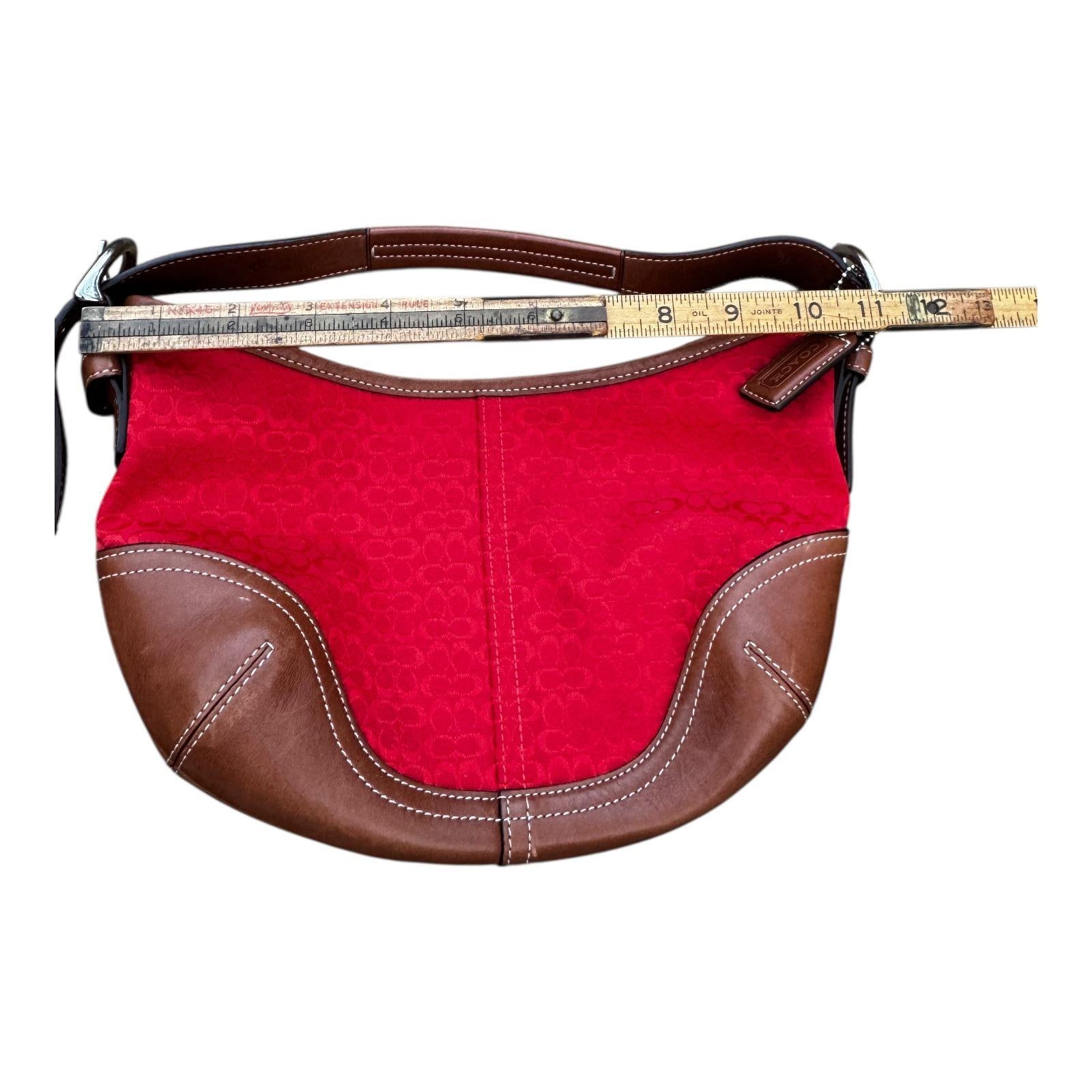 Coach Signature Mini Soho Hobo Shoulder Bag Red Brn Canvas Leather